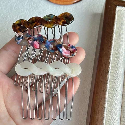 French Style Cellulose Acetate Hair Comb Geometric Side Hairpin Elegant Updo Bun Hair Clip Women Hair Accessories