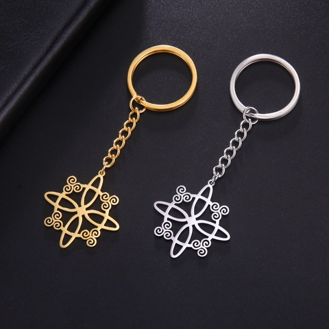 Stainless Steel Celtic Knot Triskelion Pendant Keychain Hollow Geometric Wicca Witch Knot Keychain For Car Key Bag Decoration Jewelry