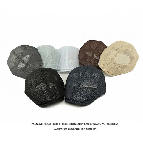 Mesh Beret Hat Flat Cap Breathable Polyester Summer Ivy Newsboy Cap For Men Women Sun Protection Vintage Retro
