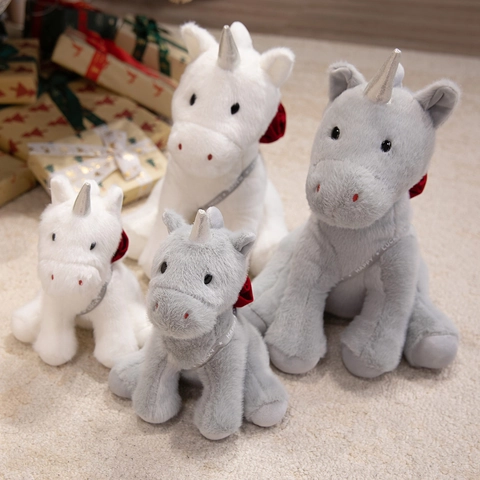Unicorno Di Peluche Morbido Animale Di Peluche Con Corno D Argento Rosa Rossa Nastro Per Regalo Di San Valentino Compleanno