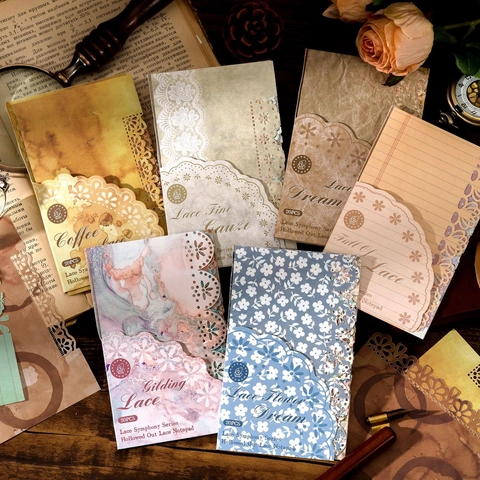 Vintage Hollow Out Lace Memo Pads Decorative Scrapbooking Paper Material DIY Journaling Supplies Retro Style Craft Paper