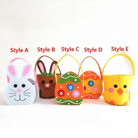Cesta De Pascua Bolsa De Fieltro Dibujos Animados Conejo Pollito Huevo Forma Bolsa De Dulces Regalo Decoración Fiesta Búsqueda De Huevos