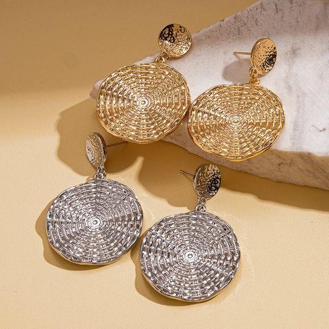 Orecchini Pendenti Tondi Geometrici Vintage In Lega Con Trama Intrecciata Con Perno In Acciaio Inossidabile Per Donna