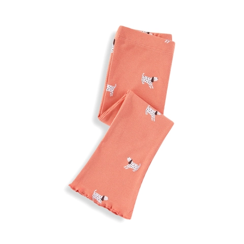 Leggings A Zampa Per Ragazze In Cotone A Costine Stampa Cane Dalmata Bordo A Lattuga Vita Elastica Pantaloni Primavera