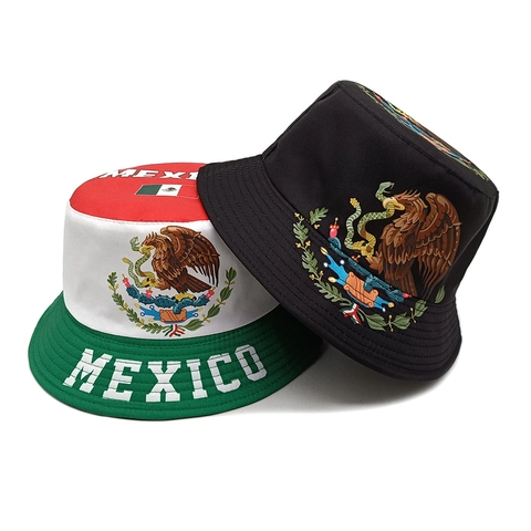 Mexico Flag Pattern Bucket Hat Polyester Sun Protection Outdoor Retro Style Sunshade Cap For Men Women
