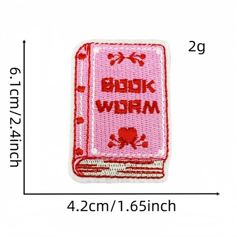 Embroidered Book Patches Iron On Aesthetic Fabric Appliques For Clothing Jackets Book Lovers Pink Red Heart Bookworm DIY