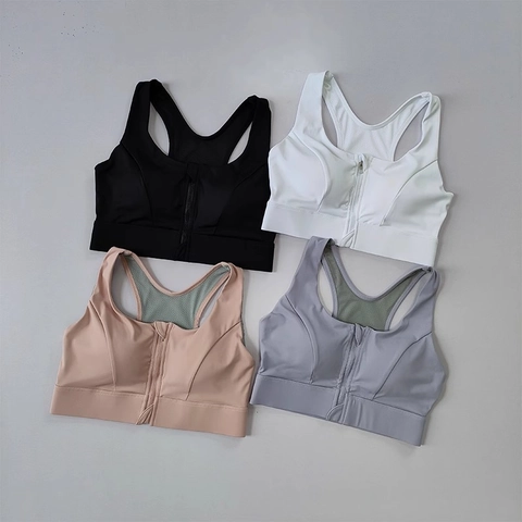 Sport BH Damen Vorne Reißverschluss High Impact Stoßfest Racerback Mesh Atmungsaktiv Yoga Fitness Training Weste