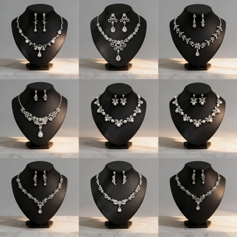Rhinestone Zircon Necklace And Earrings Jewelry Set Water Drop Flower Pendant For Women Wedding Evening Party Prom Luxury
