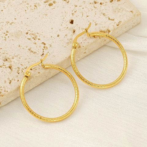 Stainless Steel 18K Gold Plated Hoop Earrings For Women Exaggerated Spiral Threaded Texture Geometric Round Stylish