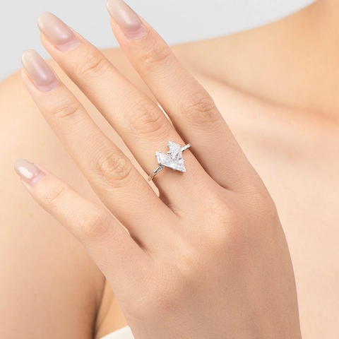 Anello Aperto In Argento Sterling 925 Con Zircone A Forma Di Cuore Regolabile Minimalista Geometrico Per Donna