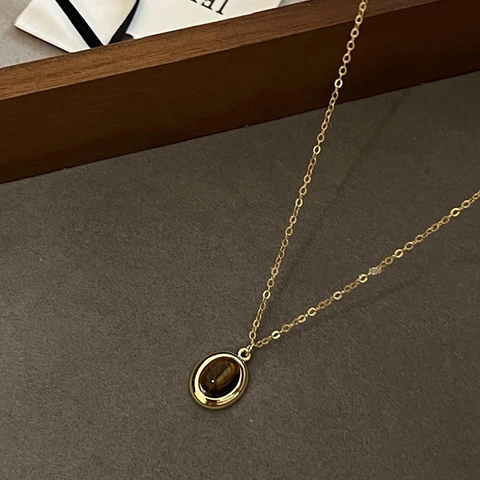 Collana Vintage Francese Con Pendente Ovale In Occhio Di Tigre Per Donna Gioielli In Rame Retrò Lusso