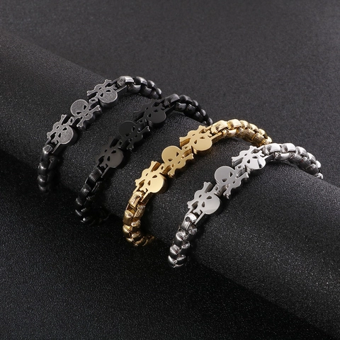 Bracciale Teschio Acciaio Inossidabile Uomo Punk Gothic Biker Catena Gioielli Mano Vintage Stile Heavy Metal