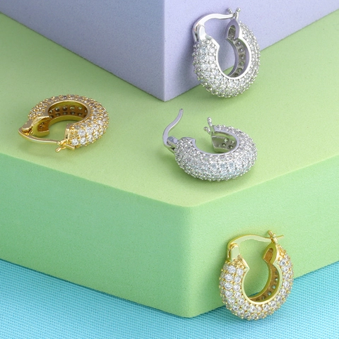 U Shaped Micro Paved Zirconia Hoop Earrings For Women 18K Gold Plated Copper Geometric Rhinestone Ear Buckle Jewelry