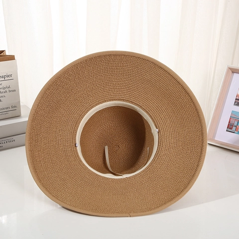 Cappello di Paglia a Tesa Larga da Donna Cappello Protezione Solare Spiaggia Estiva Pieghevole Cordino con Fiocco Cappello Casual