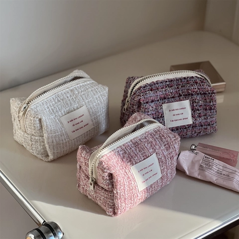 Gewebte Tweed Kosmetiktasche Vintage Elegante Make-Up Tasche Mit Reißverschluss Für Reisen Und Tägliche Aufbewahrung