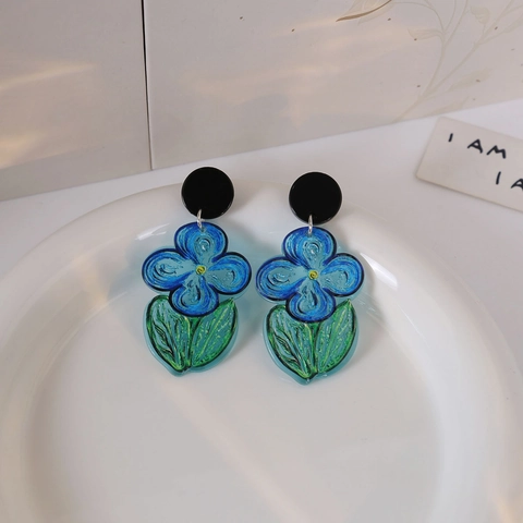 Pendientes De Acrílico Con Estilo De Pintura Al Óleo Floral Con Poste De Acero Inoxidable Dulce Retro Elegante