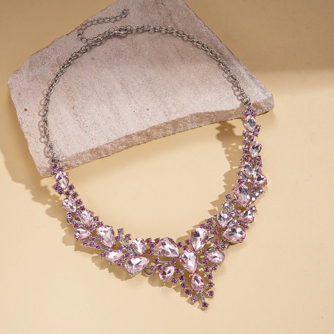 Collar Statement Gota De Agua Rosa Diamantes De Imitación Aleación Cristal Floral Estilo Palacio Joyas Fiesta Mujer