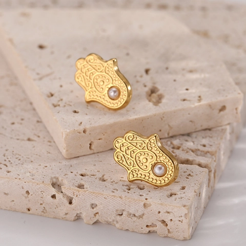 Vintage Hamsa Hand Sonne Ohrringe Edelstahl Künstliche Perle Vergoldeter Retro Schmuck Für Frauen