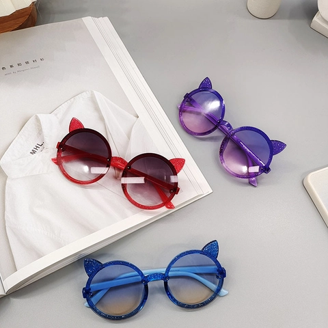 Gafas De Sol De Orejas De Gato Para Niños Montura De Plástico Con Brillo Protección UV Lentes Degradadas Moda Exterior Fiesta