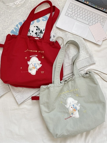 Damen Tragetasche Große Kapazität Polyester Canvas Cartoon Stickerei Lamm Hund Kordelzug Schultertasche Lässig Schule Einkaufen Süß