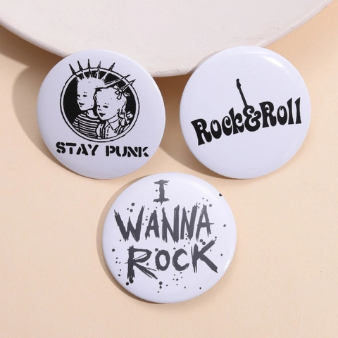 Runder Weißblech Brosche Anstecknadel Cartoon Punk Rock Metal Slogan Grafik Abzeichen Dekoratives Kleidungszubehör