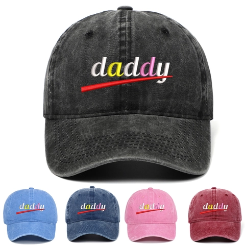 Daddy Letter Embroidery Washed Cotton Baseball Cap Vintage Distressed Adjustable Dad Hat Retro Hip Hop Casual Sun Hat