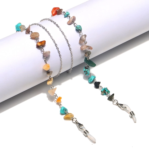 Fashion Glasses Chain With Natural Crushed Stone And Metal Alloy Anti-Slip Eyewear Strap Handmade Bohemian Style For Women