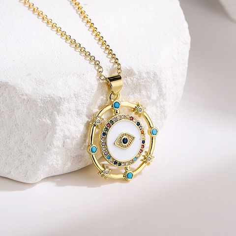 Evil Eye Anhänger Halskette Kupfer Vergoldet Bunte Zirkonia Schlüsselbein Kette Schmuck Für Damen