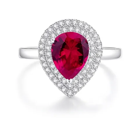 Druppelgeslepen Rood Blauw Edelsteen Ring 925 Sterling Zilver Dubbele Halo Zirconia Elegante Luxe Sieraden Voor Dames