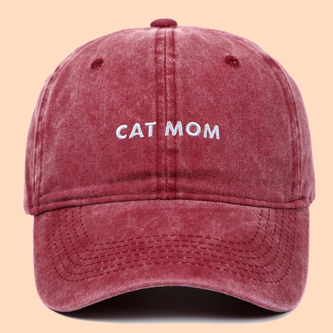 Baseball Cap Washed Cotton Embroidered Cat Mom Letter Adjustable Outdoor Casual Vintage Sun Hat
