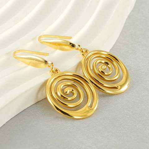 Retro Spiral Vortex Dangle Earrings 18K Gold Plated Stainless Steel Minimalist Geometric Polished Jewelry For Women