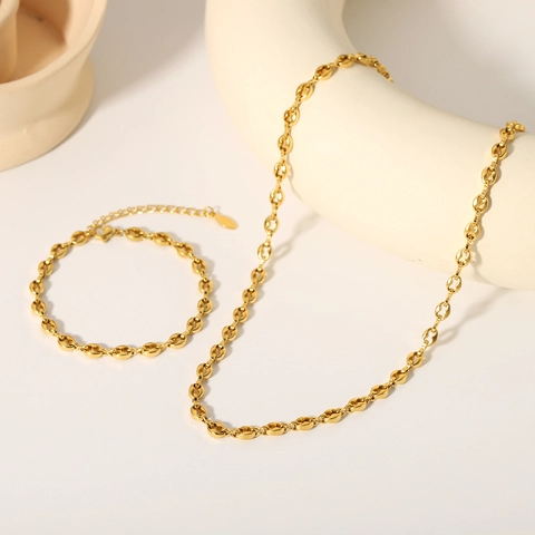 Collana Maglia Chicco Di Caffè Acciaio Inossidabile Placcato Oro 18K Catena Naso Di Maiale Ipoallergenico Gioielli Donna