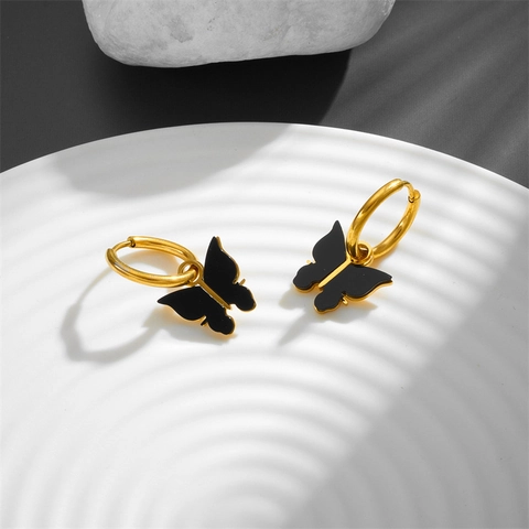 Boucles D'oreilles Huggie Pendentif Papillon Acier Inoxydable Plaqué Or Faux Coquillage Élégant Style Coréen Pour Femmes