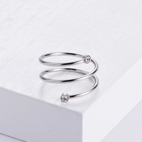 Spiral Wrap Ring 304 Stainless Steel Rhinestone Open Adjustable Minimalist Geometric Jewelry For Women