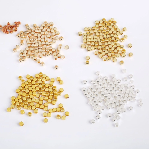 Perles Cube Carré Cuivre Plaqué Or 18K Lisse Perles D'espacement Pour Fabrication De Bijoux Bracelet Collier DIY