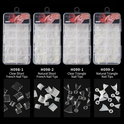 Unghie Finte French Corte Quadrate Triangolo Stiletto Mezza Copertura Plastica ABS Trasparente Naturale DIY Estensione