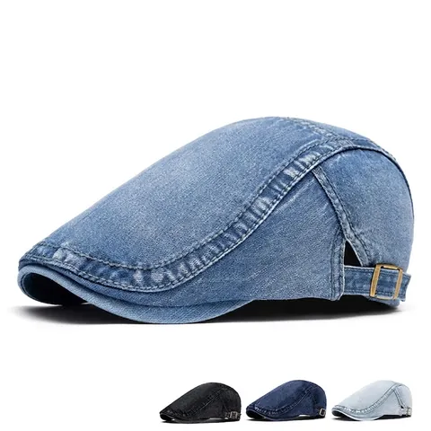 Men Newsboy Cap Retro Denim Cotton Adjustable Breathable Ivy Flat Cap Summer Sun Protection Casual Hat