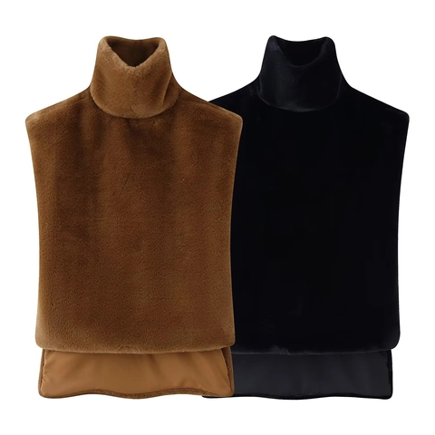 Dames Imitatiebont Hoge Kraag Afneembare Kraag Winter Warm Pullover Nekwarmer Sjaal Retro Effen Kleur Mode Accessoire