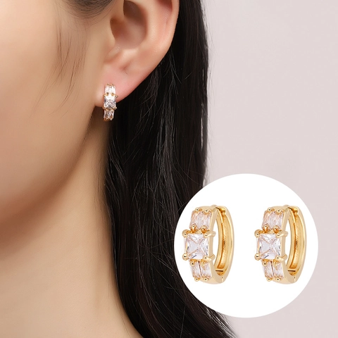 Pendientes de Aro de Cobre Geométricos Con Strass Incrustado Poste de Acero Inoxidable Para Mujer Joyería de Moda