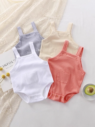 Newborn Baby Ribbed Sling Bodysuit Sleeveless Cotton Romper With Pocket Snap Crotch Summer Breathable Pajamas Infant One-Piece