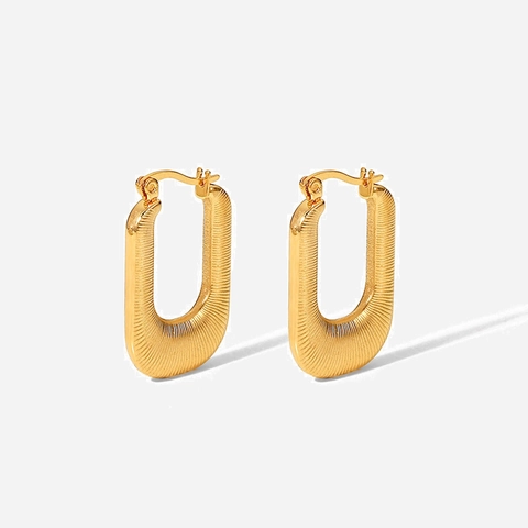 Hoop Earrings 18K Gold Plated 316L Stainless Steel Textured U-Shaped Geometric Minimalist Jewelry For Women