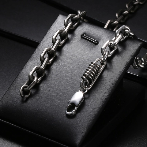 Industrial Stainless Steel Chain Bracelet With Spring Accent Punk Hip Hop Style Masculine Jewelry For Men