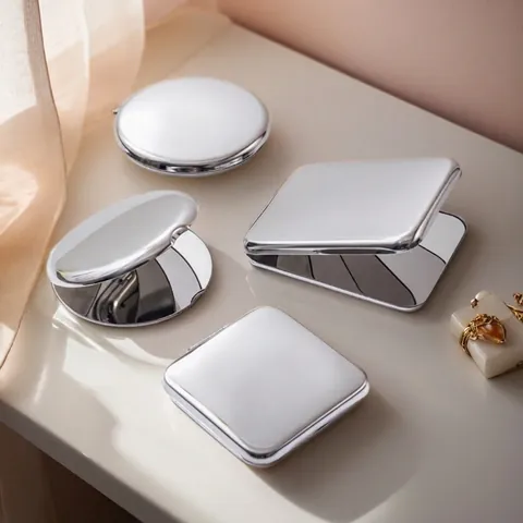 Portable Folding Makeup Mirror 304 Stainless Steel Double Sided Pocket Mini Compact Travel Mirror Polished Silver Metal