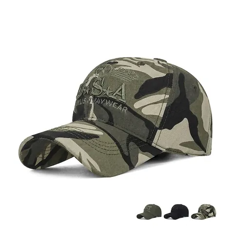 Men Cotton Baseball Cap Embroidered USA Stars Camouflage Outdoor Sports Adjustable Sun Protection Breathable Stylish Hat