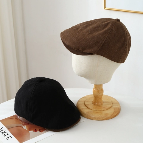 Womens Vintage Cotton Flat Cap Retro Newsboy Beret Hat Breathable Solid Color Summer Casual Visor Hat