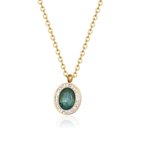Vintage Halskette Mit Ovalem Edelstein Anhänger Edelstahl Strass Schlüsselbeinkette Schmuck Für Damen Mode Accessoire