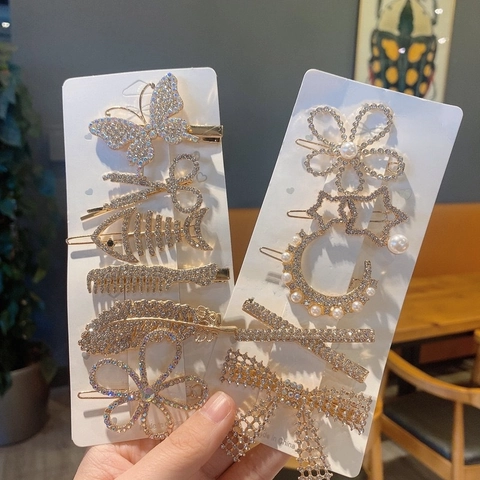Pinzas Para El Cabello Elegantes Para Mujer Aleación Diamantes De Imitación Perla Artificial Mariposa Luna Accesorios
