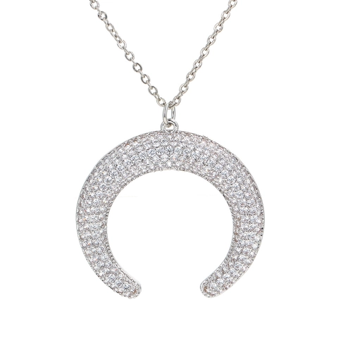 Halskette Mit Halbmond Anhänger Für Damen Kupfer Mikro Pave Zirkonia Horn Charm Schlüsselbeinkette Gold Silber Modeschmuck