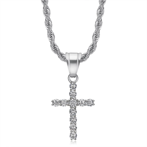 Collana con Ciondolo a Croce in Acciaio al Titanio Hip Hop per Unisex Oro Argento Placcato Oro Sottovuoto Zirconia Intarsiata Gioielli