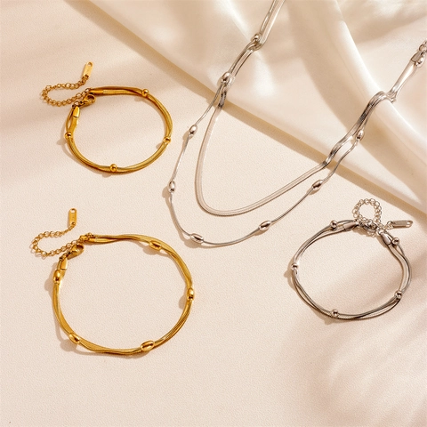 Layered Stainless Steel Jewelry Necklace Bracelet Anklet Beads Snake Chain Minimalist Fashion For Women